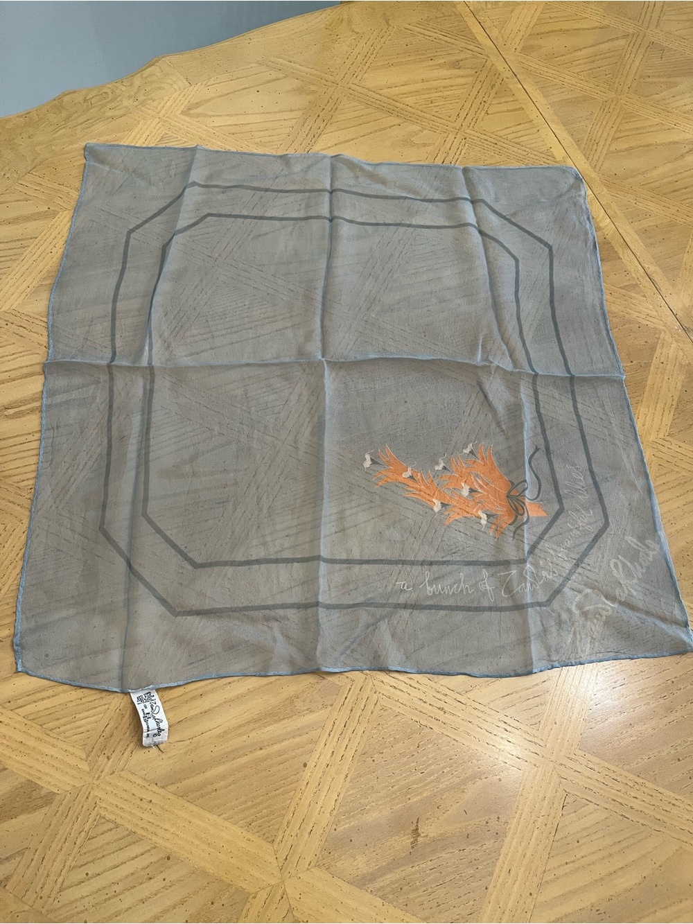 Rare Vintage 1980’s Zandra Rhodes Vinal/Silk Chiffon “Lilies” Scarf